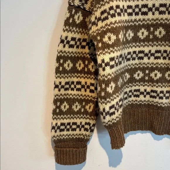 Handmade Brown Patterned wool  Turtleneck Sweater size S/M - Picture 6 of 10